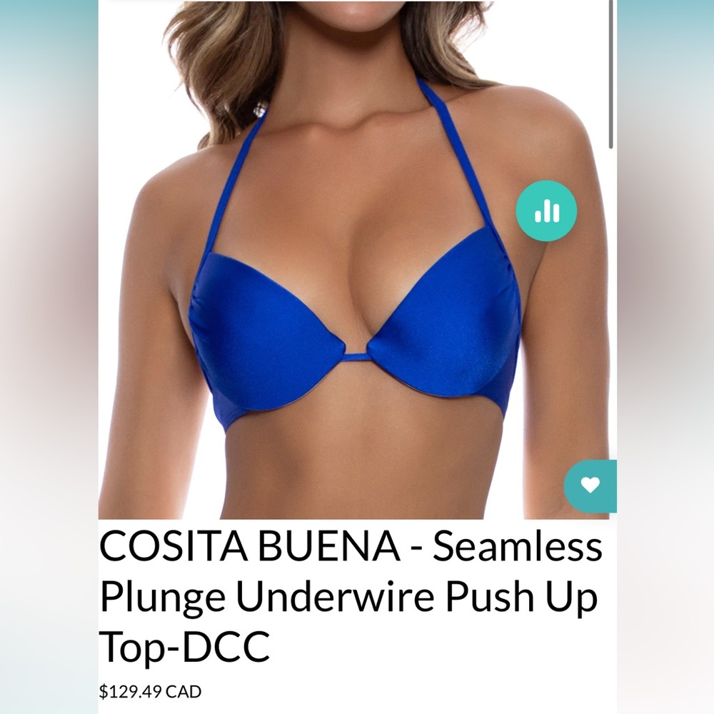NWT Luli Fama electric blue Cosita buena seamless plunge large bikini top